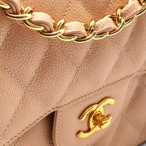 Chanel - Beige Quilted Caviar Leather Jumbo Double  Flap Bag